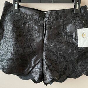 Anthropologie Black Jacquard Shorts Scalloped Brocade By Leifsdottir, Size 8 NEW